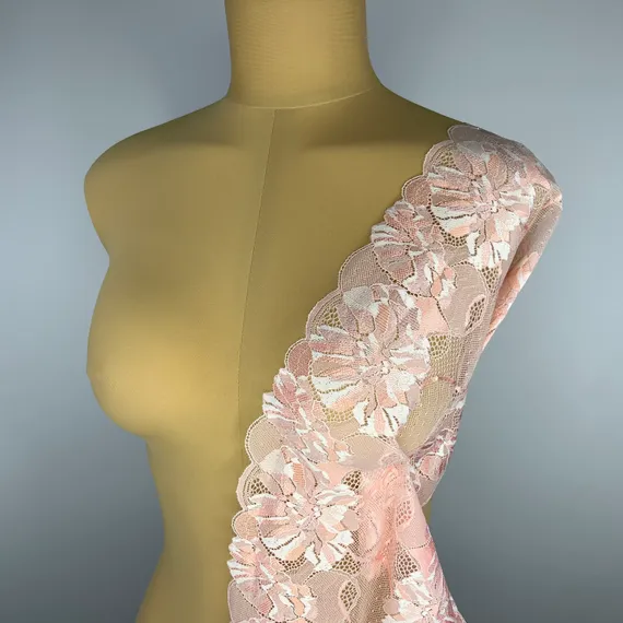 Кружево эластичное персиково-розовое 22 см, Китай