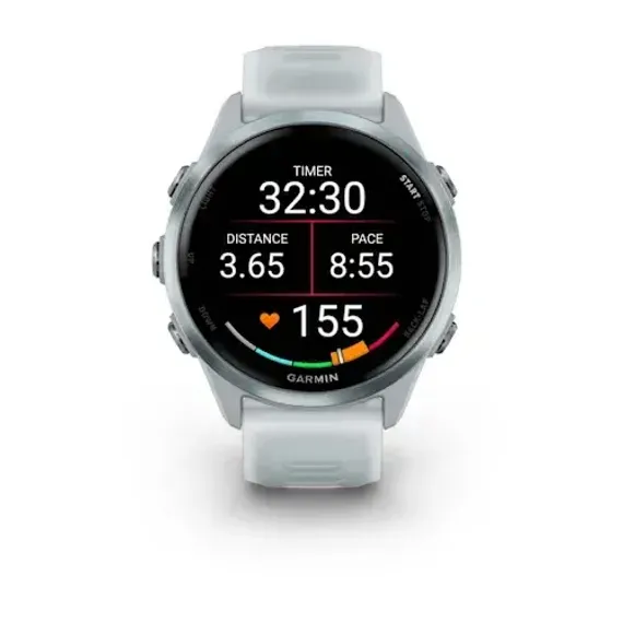 Умные часы Garmin Forerunner 570 - 42 мм Алюминий облачно-голубой с полупрозрачным ремешком белого/облачно голубого цвета