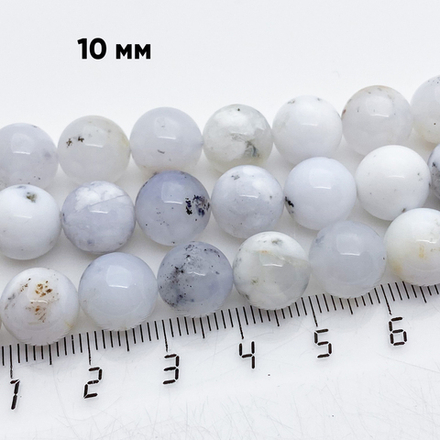 Опал белый бусины, диаметр 10,5-10,6 мм, цена за 9 шт (1/4 нити)
