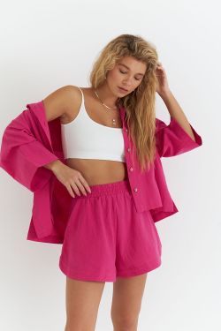 Шорты из вареного хлопка цвета фуксия