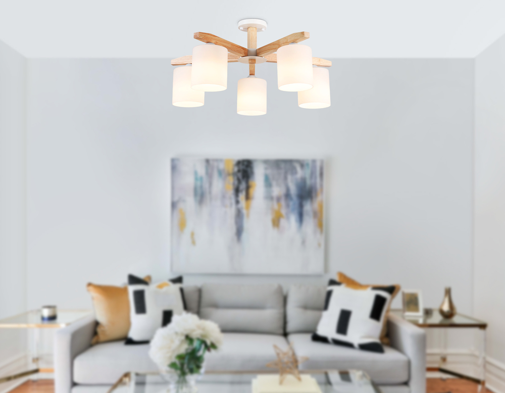 Подвесная люстра TR83113/5 WH/LW белый/светлое дерево E27/5 max 40W D700*325