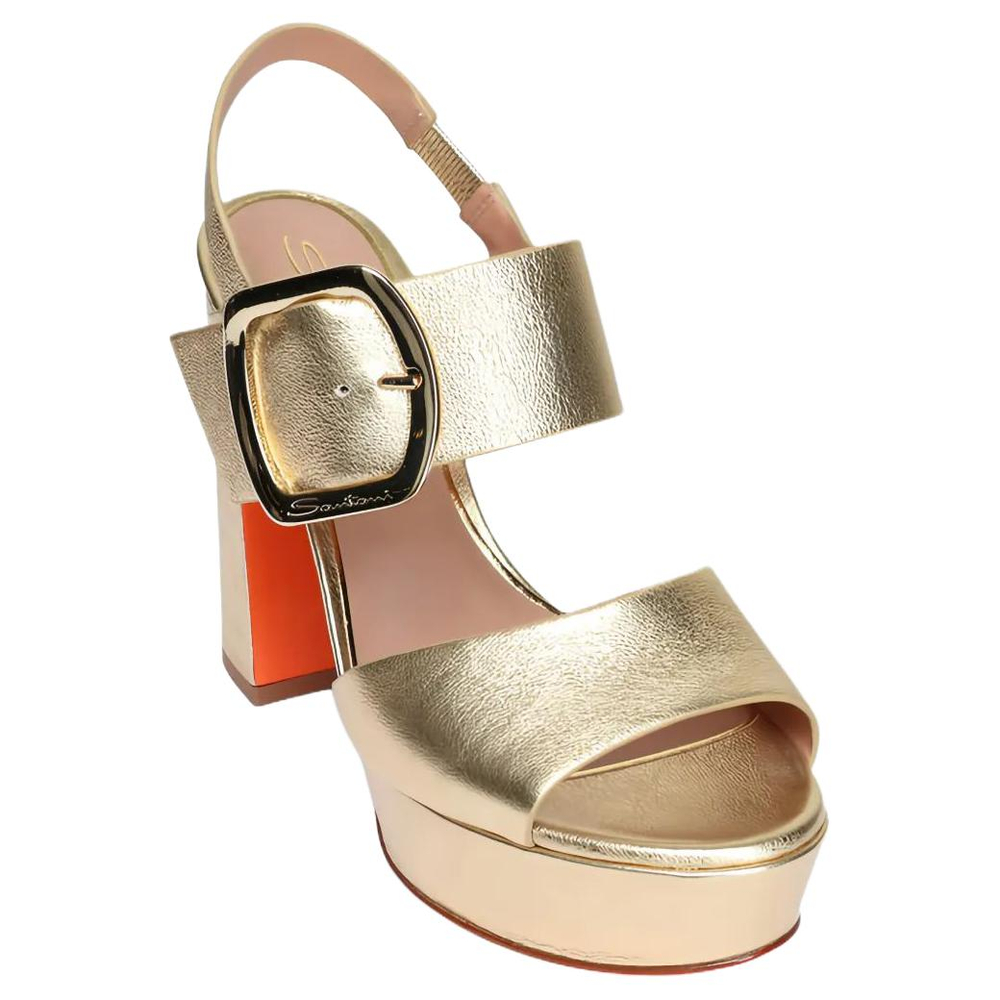 Santoni Leather One Strap Sandals 8cm Women"s Gold