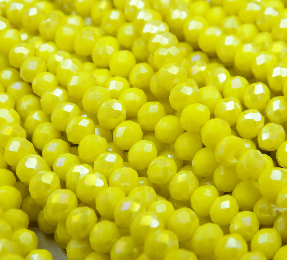 БН005ДС34 Хрустальные бусины "рондель", цвет: желтый AB непрозрачный, 3х4 мм, кол-во: 95-100 шт.