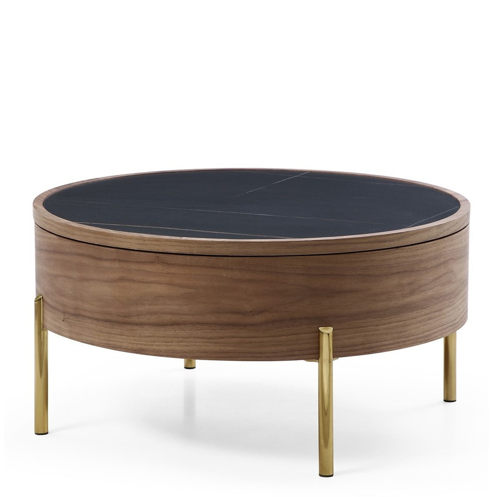 Стол журнальный CT6057CS (D80) черная керамика/орех/золото