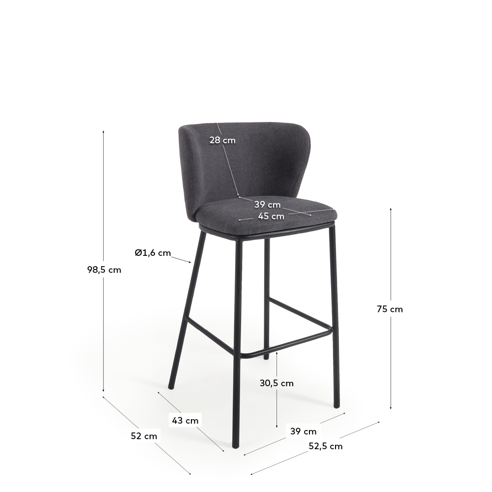 Ciselia Барный стул из темно-серой синели и черной стали 75 см