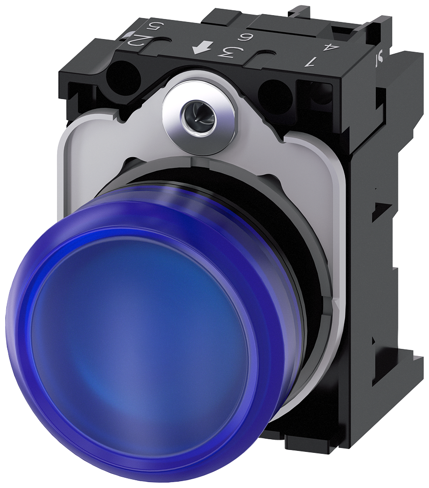 Световой индикатор, 22mm, круглый, синий матовый рассеиватель, SIEMENS 3SU1102-6AA50-1AA0