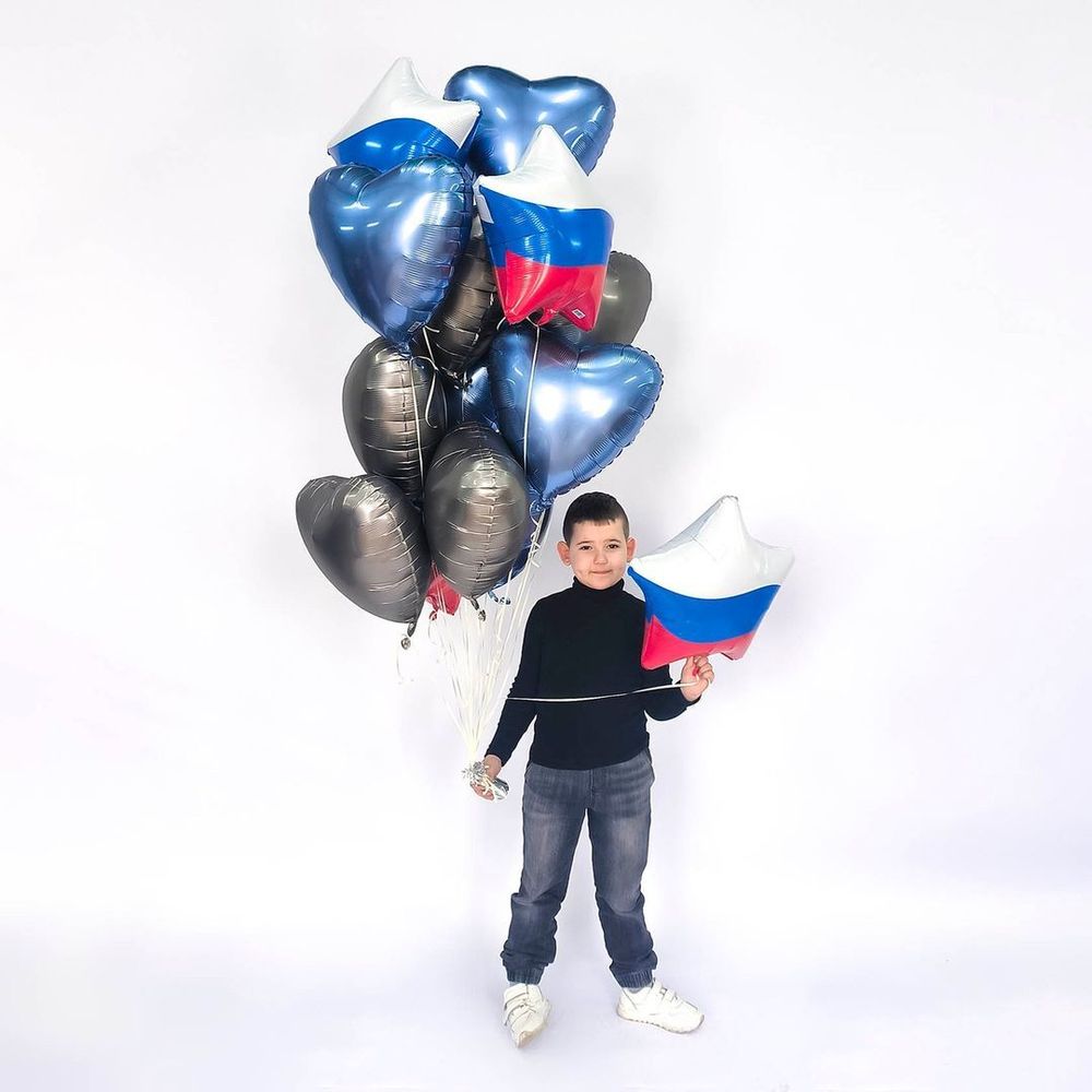 Воздушный шар (21''/53 см) Звезда, Триколор, 1 шт.