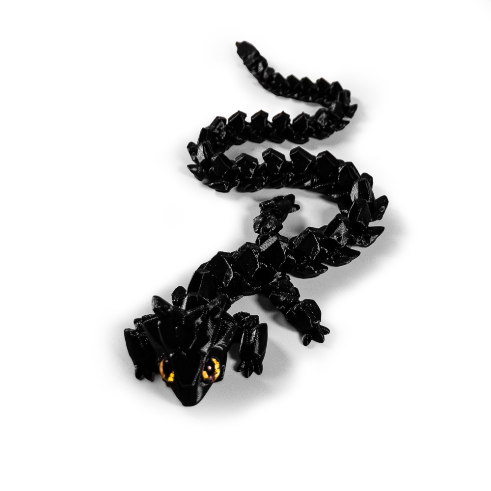 Игрушка-антистресс гибкая ящерица-кристалл, с короткими рожками, 3D печать, черная