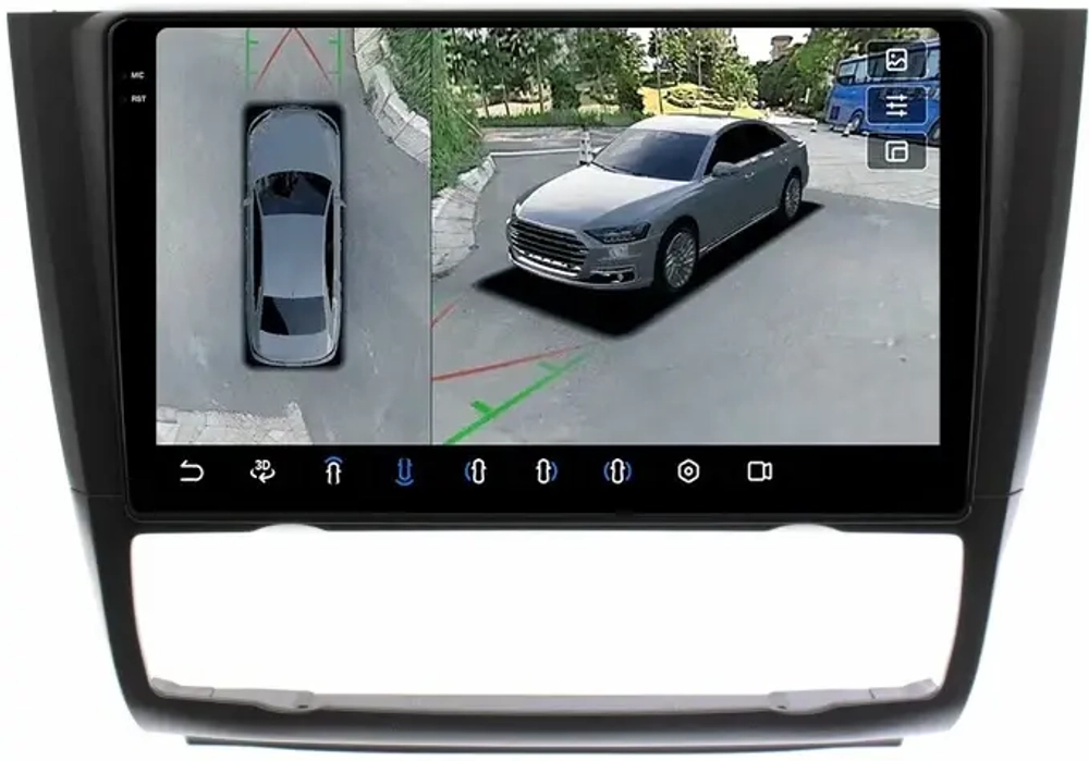 Магнитола для BMW 1-серии E81, E82, E87 2006-2012 (без штатного монитора, климат) - FarCar BX112M-360 монитор 9.5" 2K QLED на Android 13, 6Гб+128Гб, CarPlay, 4G SIM-слот, 4 камеры в комплекте