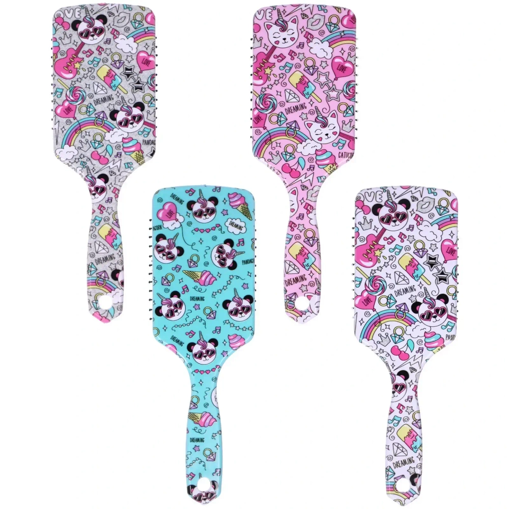 Расческа массажная прямоугольная форма «КОЛЛЕКЦИЯ ИМАНИ - ЭЛАНТРО», микс 4 дизайна, 24*7,5см (PVC упаковка)