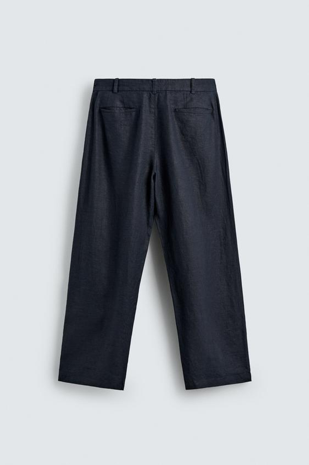 ZARA ШИРОКИЕ БРЮКИ ИЗ 100% КОНОПЛИ СО СКЛАДКАМИ, МОРСКОЙ ТЕМНО-СИНИЙ