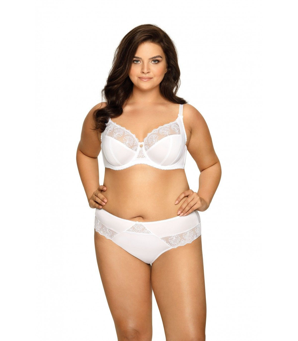 Бюстгальтер plus size на косточках с нежными кружевными элементами (Размер: 105E) (Цвет: телесный)