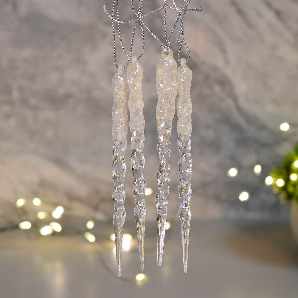 Подвеска "Хрупкие сосульки" 13см набор 4шт, белый