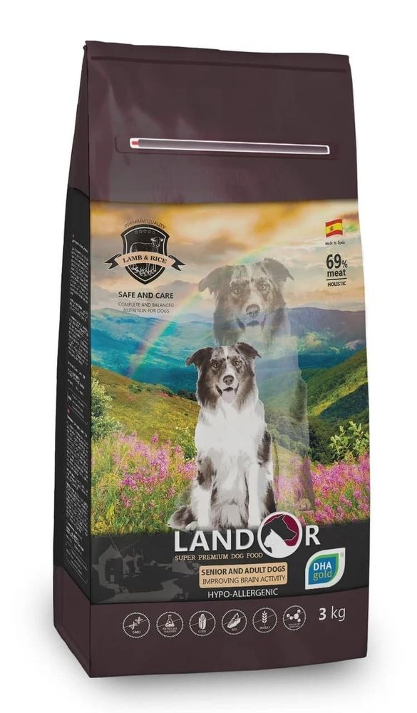 LANDOR 3кг корм для ПОЖИЛЫХ собак ВСЕХ пород с функцией улучшения мозговой деятельности
