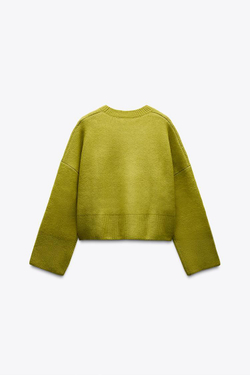 ZARA БАЗОВЫЙ ОДНОТОННЫЙ ДЖЕМПЕР, СВЕТЛО-ЗЕЛЕНЫЙ