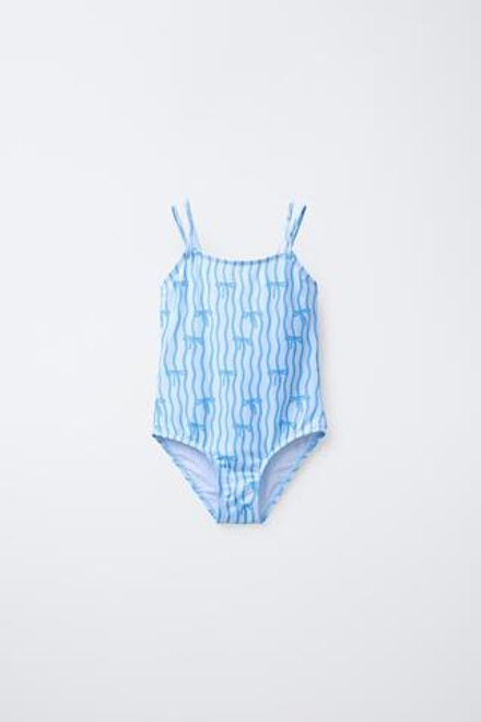 ZARA КУПАЛЬНИК С ПРИНТОМ И БАНТАМИ, СИНИЙ