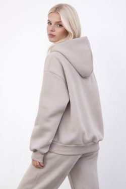 Утепленное худи свободного кроя цвета туман