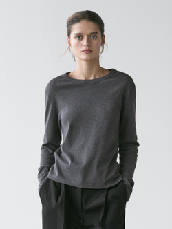 Massimo Dutti Меланжевая футболка в рубчик с длинными рукавами, антрацитово-серый