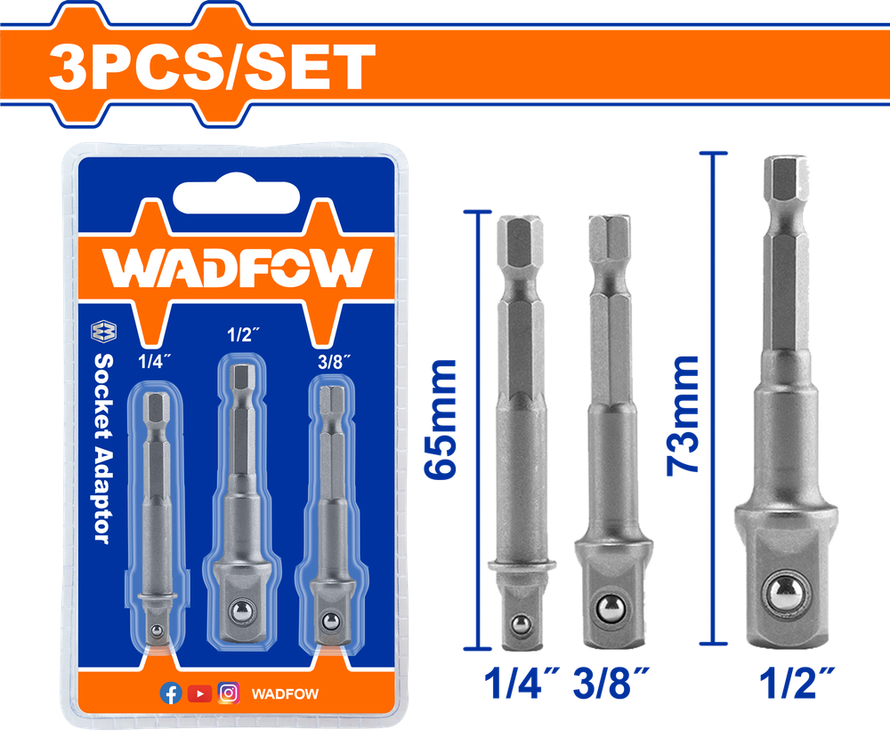 Набор адаптеров 1/4 &quot; для торцевых головок WADFOW WSV4K01 1/4&quot; 3/8&quot; 1/2&quot; 3 шт.