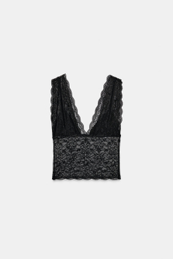 ZARA КРУЖЕВНОЙ КРОП-ТОП, ЧЕРНЫЙ