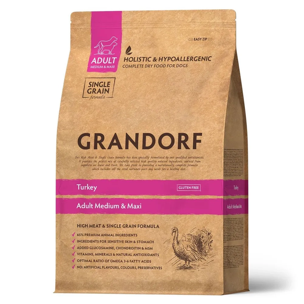 Сухой корм GRANDORF DOG Turkey MED&MAXI индейка для взрослых собак средних и крупных пород 3кг