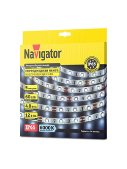 Лента светодиодная 71 763 NLS-3528CW60-4.8-IP65-12V R5 4.8Вт/м (уп.5м) Navigator 71763