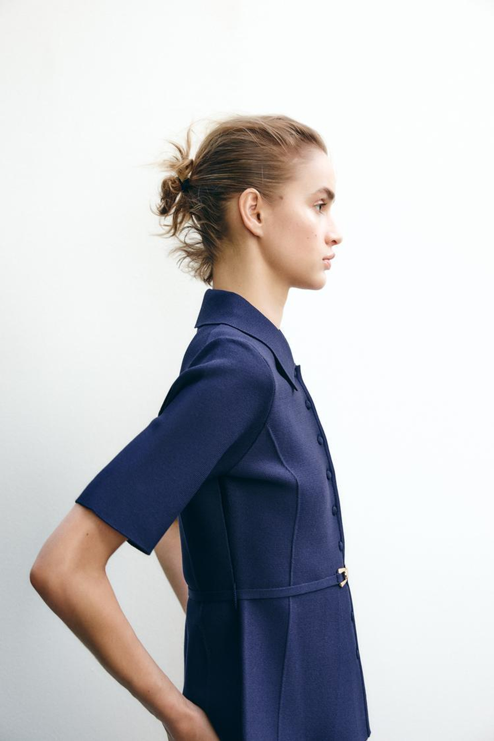 ZARA ОДНОТОННЫЙ КАРДИГАН С РЕМНЕМ, ЧЕРНИЛЬНО-СИНИЙ