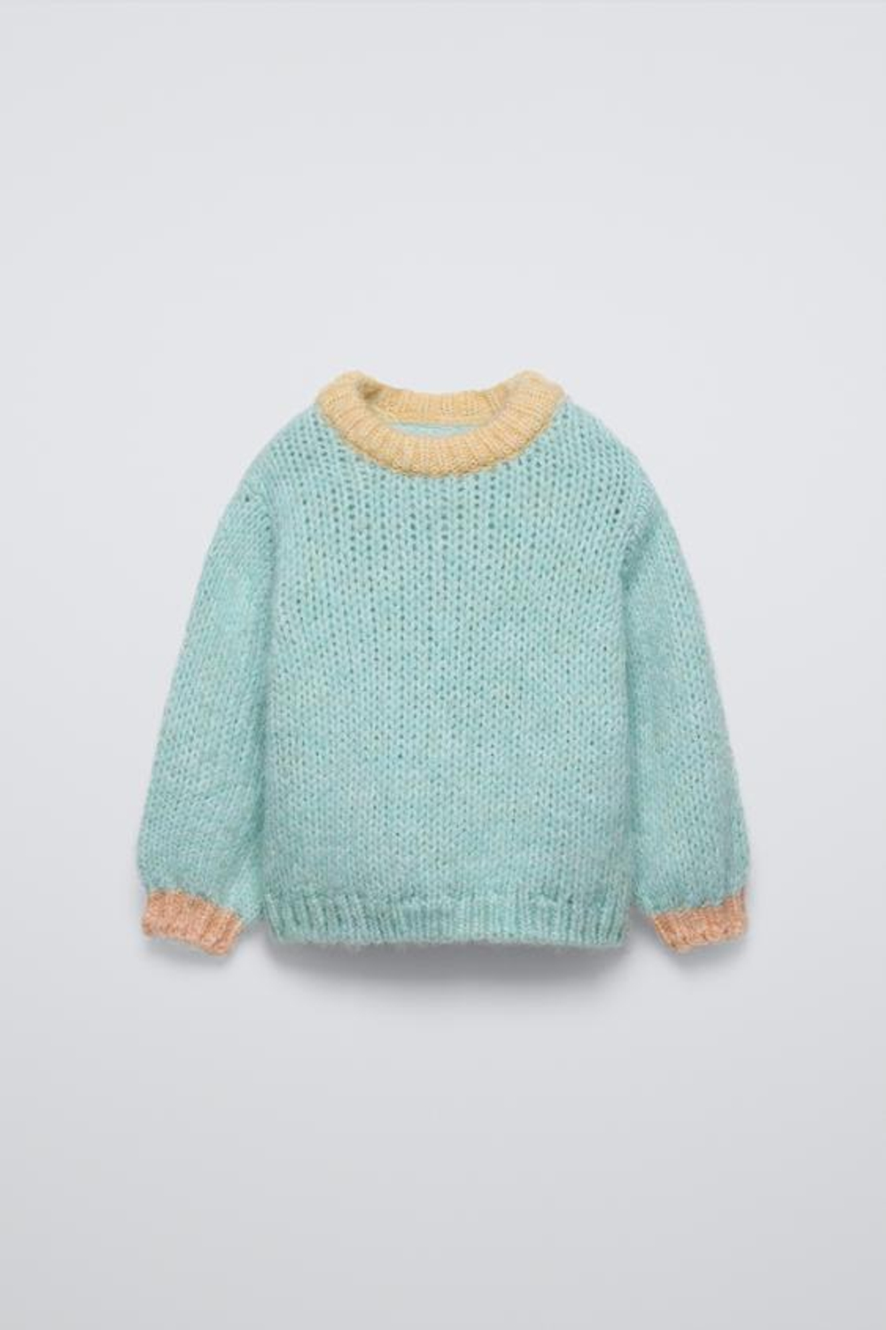 ZARA СВИТЕР С КОНТРАСТНЫМИ ДЕТАЛЯМИ, ЦВЕТ МОРСКОЙ ВОЛНЫ