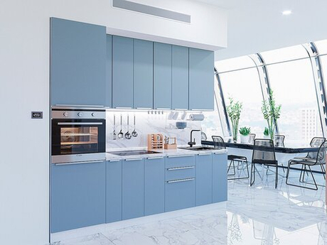 Прямая модульная кухня Фьюжн-03 Silky Blue - Белый 2340*2600*600