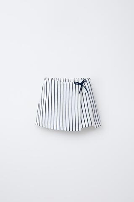 ZARA ЮБКА-ШОРТЫ В ПОЛОСКУ С БАНТОМ, МОРСКОЙ СИНИЙ