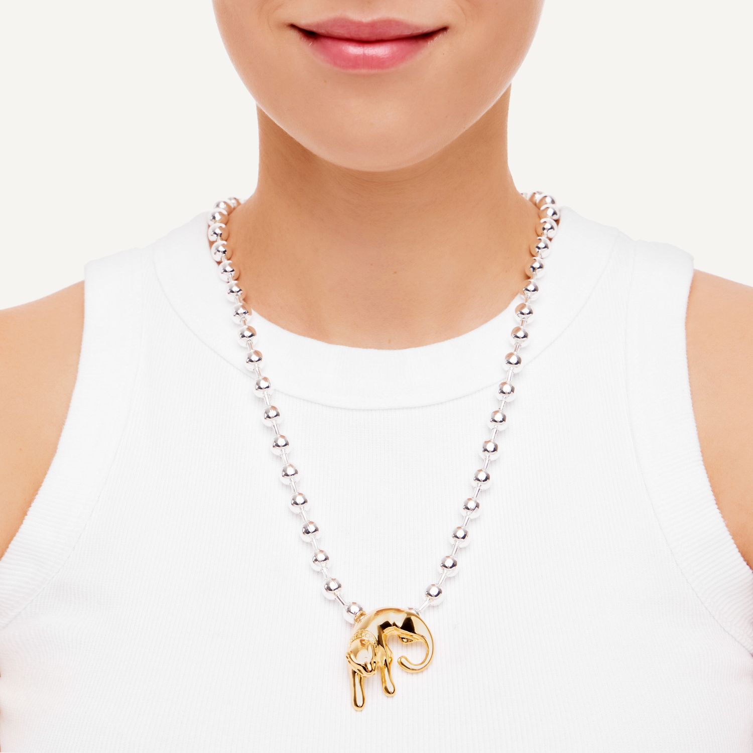 Колье Silver Chain With Pantere In Gold