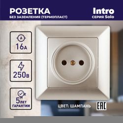 4-201-04 Intro Розетка 2P, 16А-250В, СУ, Solo, шампань