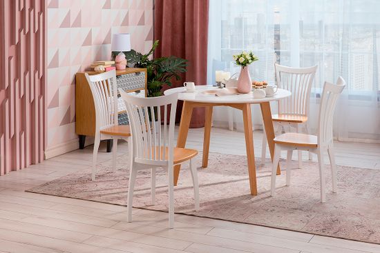 Стол Крит (тон столешницы Белая эмаль/тон подстолья Светлый дуб)