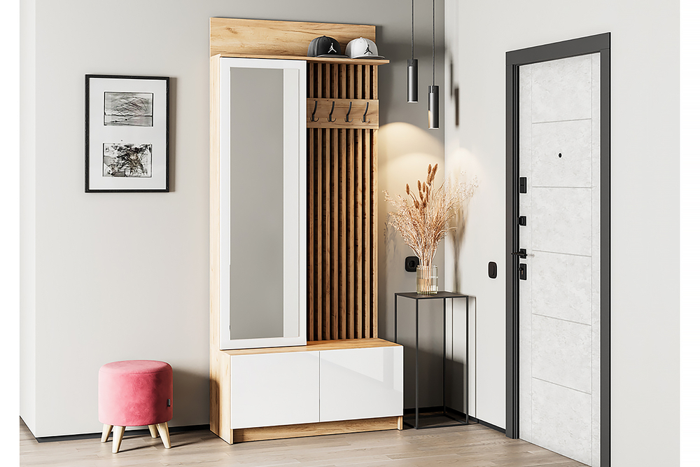 Вешалка Стоуби, дуб крафт/белый глянец