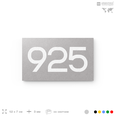Номер на дверь 925, табличка на дверь для офиса, квартиры, кабинета, аудитории, склада, серая 120х70 мм, Айдентика Технолоджи