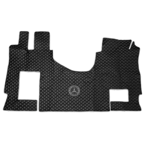 Ковры MERCEDES MP4 ровный пол (экокожа, черный, серый кант, серая вышивка)