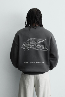 ZARA ТОЛСТОВКА С КОНТРАСТНЫМ ПРИНТОМ, ТЕМНЫЙ АНТРАЦИТ