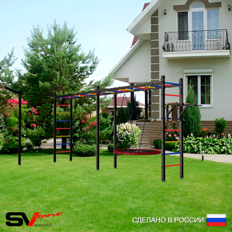 Уличная шведская стенка Sv Sport рукоход х 2 с комплектом турник прямой У55133 (Брусья/Гнездо 80см/Кронш бокс)