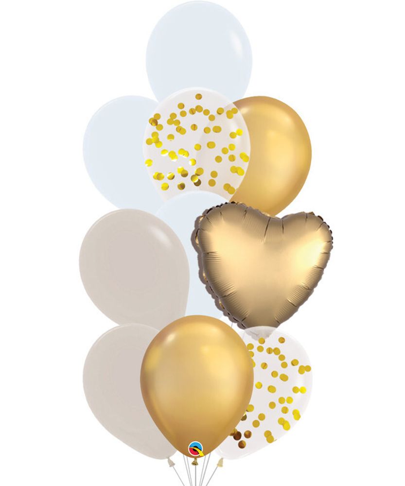 Букет шаров с гелием в бежевом и золотом цвете