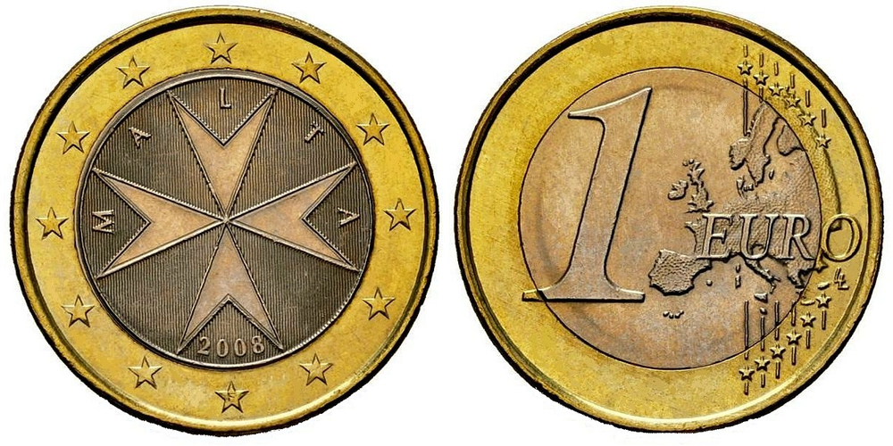 Мальта 1 евро, 2008-2024 Мальтийский крест XF