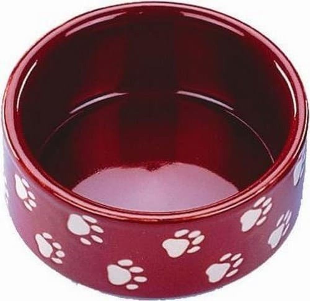 Миска 15см керамика бордовая с рисунком-лапками NOBBY