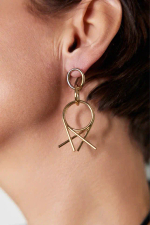 Серьги пусеты 3 круга с палочками, оттенок золото