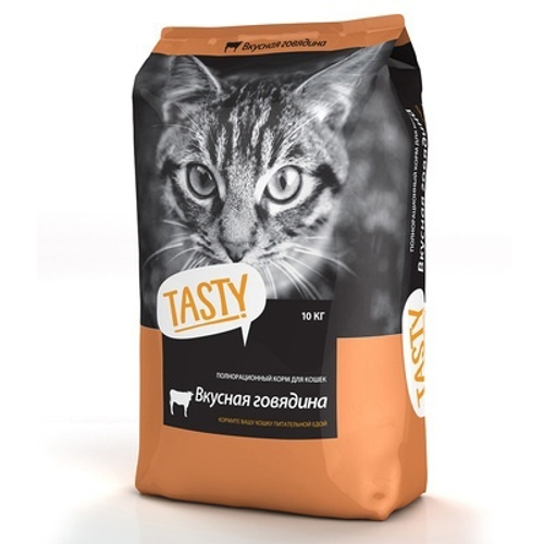 Сухой корм Tasty для кошек, с говядиной, 10 кг