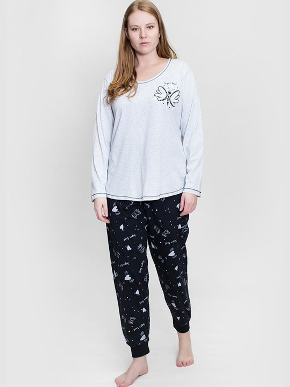 Уютный домашний комплект с брюками (Размер: XL) (Цвет: серый с чёрным)