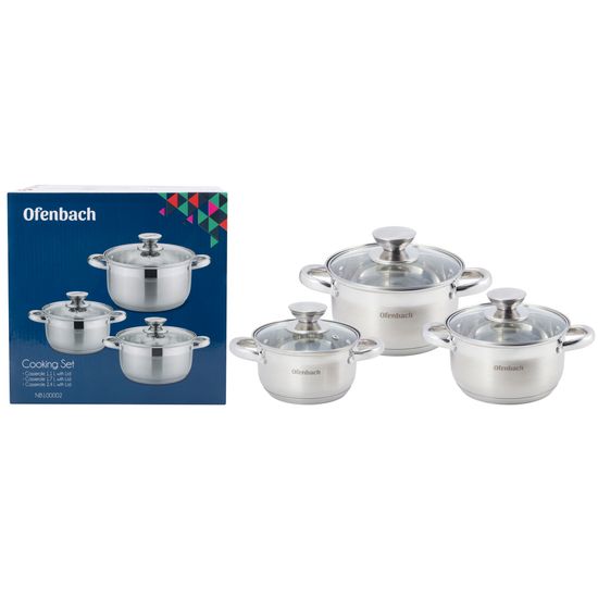 Набор кастрюль 6 предметов ( 1,1 л; 1,7 л; 2,4 л) Ofenbach NB 100002 из нержавеющей стали
