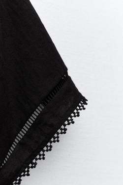 ZARA ТОП КИМОНО С КРУЖЕВОМ, ЧЕРНЫЙ