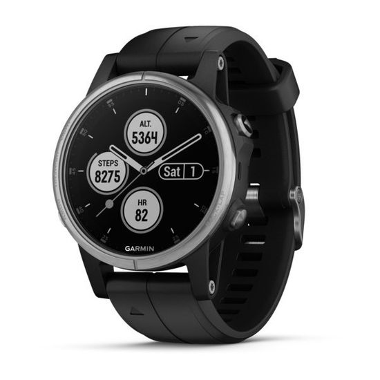 Компактные мультиспортивные часы Garmin Fenix 5S Plus - серебристые с черным ремешком 010-01987-21
