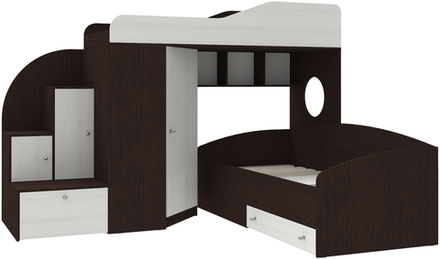 Кровать-чердак КарИВи Кадет 2 Венге Белое Дерево