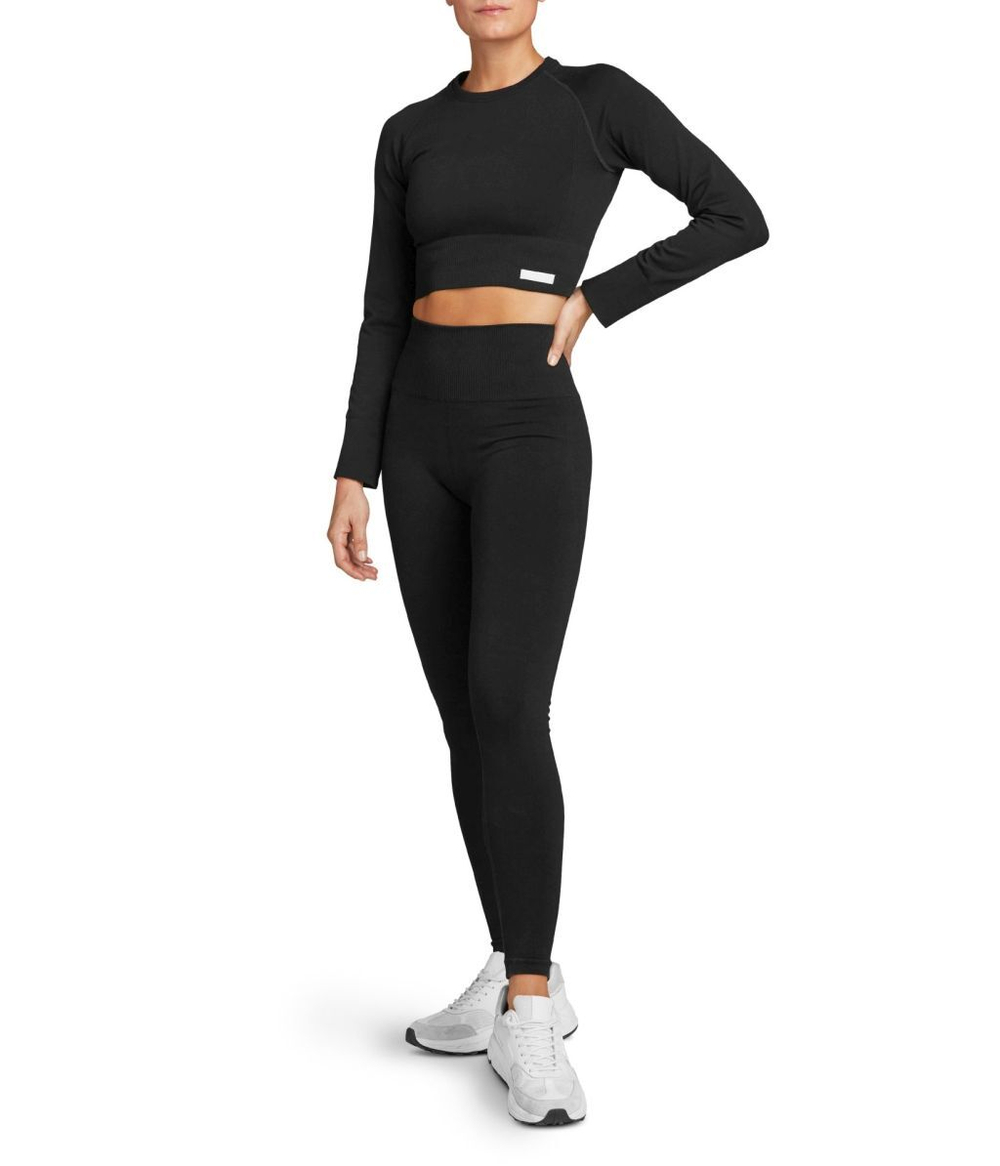 Женская теннисная футболка (dł. Рукава) Björn Borg Stockholm Seamless Crop Top W - black beauty