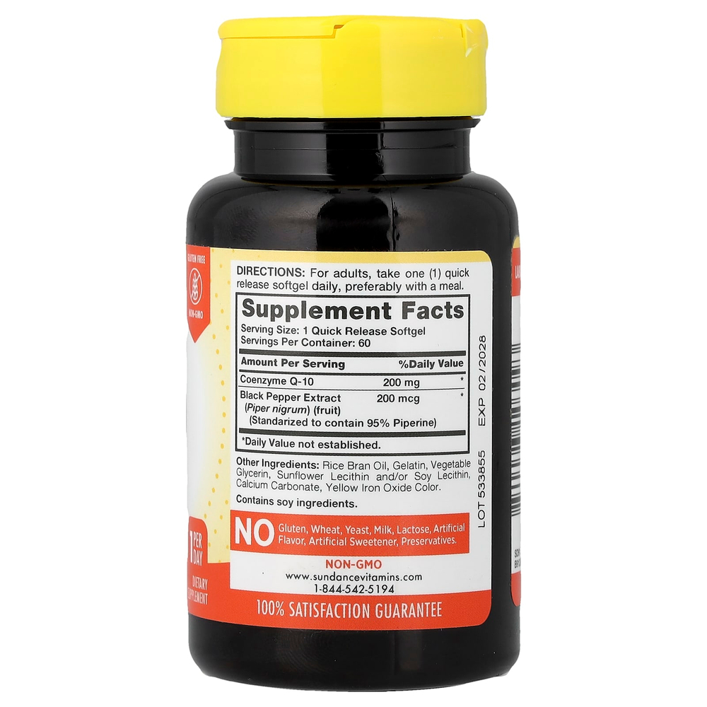 Sundance Vitamins, Коэнзим Q10, абсорбируемый, 200 мг, 60 капсул с быстрым высвобождением
